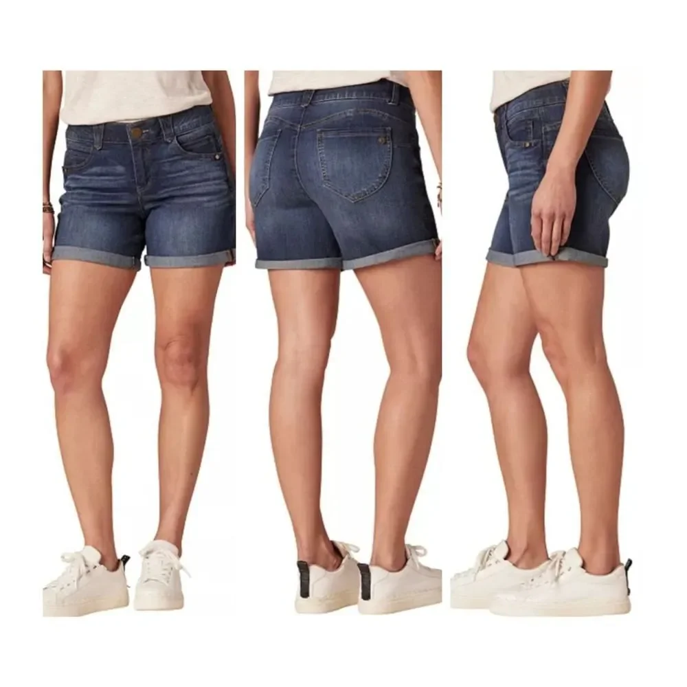 Democracy Destructed Denim Rolled Cuff Shorts Size 16 Blue Booty Lift Mold Hold